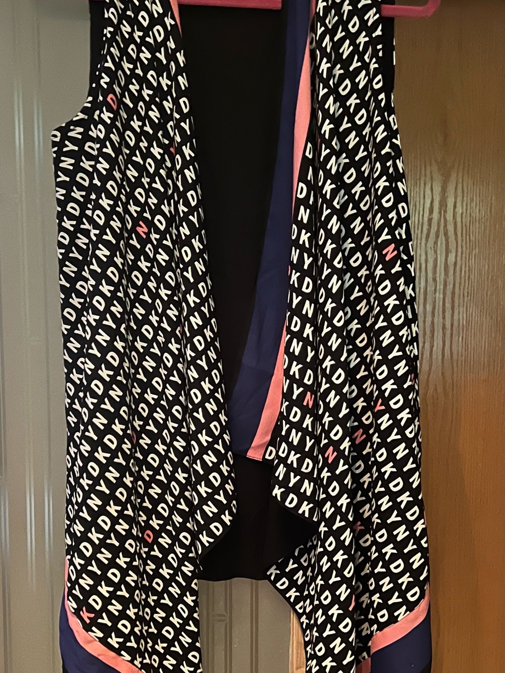 DKNY Black Logo Draped Vest with Pink Trim